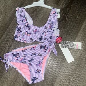 Kensie Girl Purple and Pink Bikini with Butterfly Print